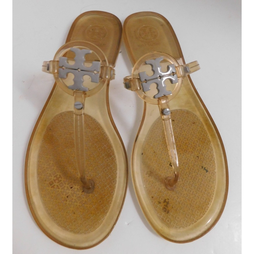 Tory Burch Mini Miller Thong Sandals Tan Clear Jelly Flip Flops Womens Size 9